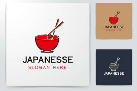 Bowl, chopsticks, And sushi logo design inspiration Isolated On white Backgroundsのイラスト素材