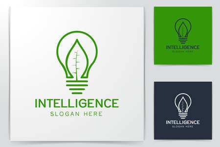 bulb idea and green leaf logo designのイラスト素材