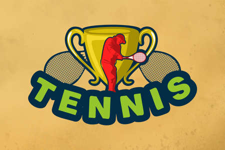 tennis label with trophy and tennis player design inspirationのイラスト素材