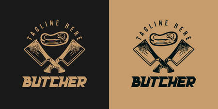 hand drawn crossed knife meat, slaughter logo designのイラスト素材
