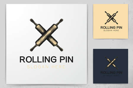 hand drawn crossed rolling pin, vintage bakery logo Designs Inspirationのイラスト素材