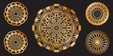 Golden Set Luxury arabesque mandalaのイラスト素材