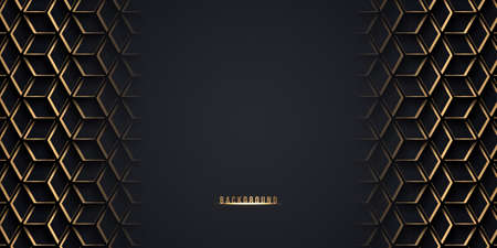 abstract cube, hexagon golden background