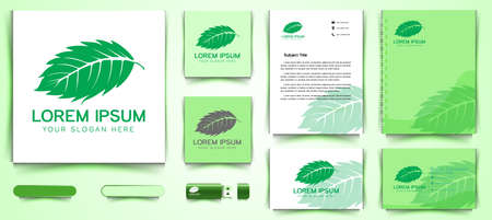Mint leaf logo and business branding template Designs Inspiration Isolated on White Backgroundのイラスト素材