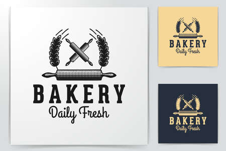 Crossed rolling pin and Wheat, Bakery Logo Designs Inspiration, Vector Illustrationのイラスト素材