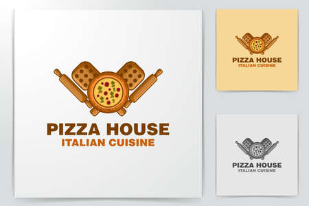 Pizza Wood plate, Rolling Pin Logo Designs Inspiration, Vector Illustrationのイラスト素材