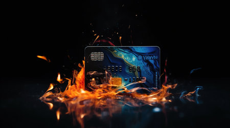 credit card fire, crash, generated ai imageの素材