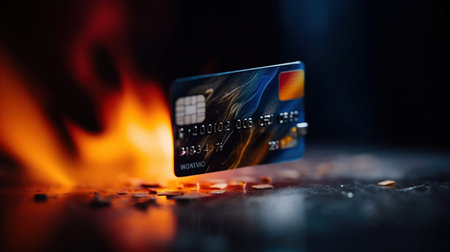 credit card fire, crash, generated ai imageの素材