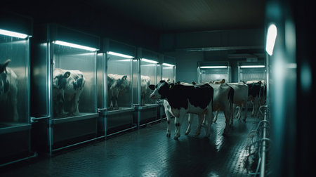 Cattle reproduction and calves being kept inside the box separately, generated ai imageの素材