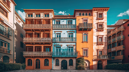 Mediterranean housing building, generated ai imageの素材