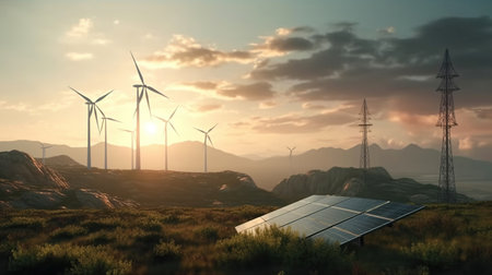 electricity power in nature. clean energy concept. , Ai Generated Imageの素材