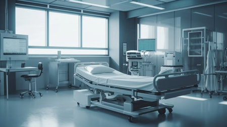 hospital bed and various first aid medical equipment, Ai Geneated Imageの素材