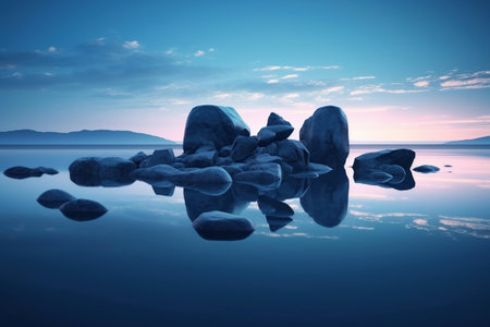 abstract minimalist background, futuristic zen scenery, panoramic seascape wallpaper , Ai Geneated Imageの素材