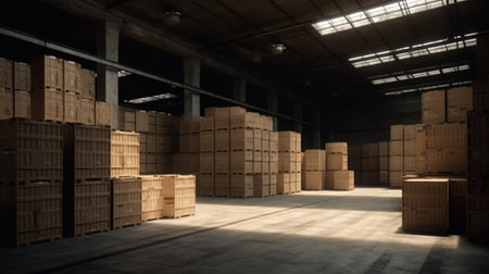 logistic concept, cardboard boxes stacked in the storage warehouse , Ai Generated Imageの素材