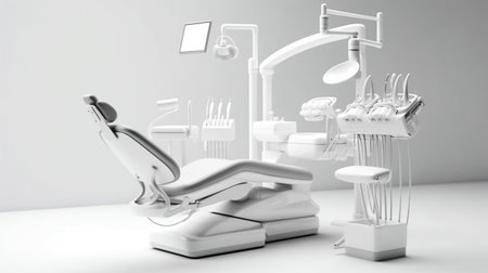 Modern dental chair on a white background. Dental equipment , Ai Geneated Imageの素材
