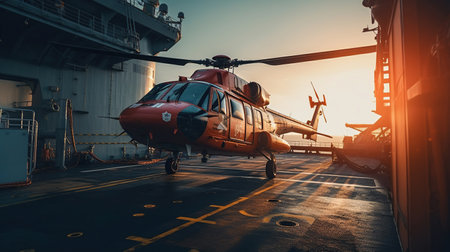 rescue helicopter approaches the ship, generated ai imageの素材