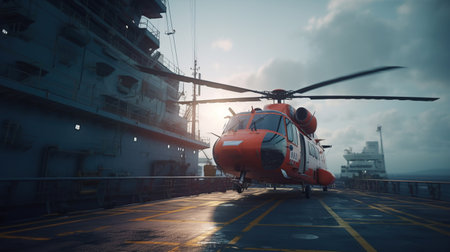rescue helicopter approaches the ship, generated ai imageの素材