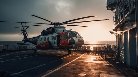 rescue helicopter approaches the ship, generated ai imageの素材