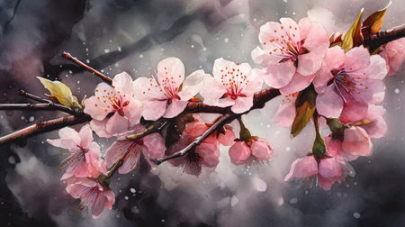 watercolor cherry blossoms, sakura, japanese, generated ai imageの素材