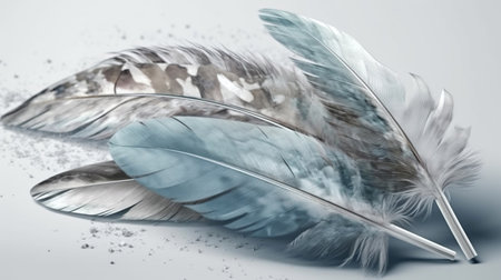 watercolor gentle feathers, pastel grey tones with blue, generated ai imageの素材