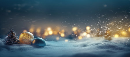 Festive Christmas natural snowy background, AI Generated Imageの素材
