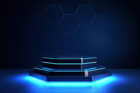hexagon podium blue  AI Generated Imageの素材