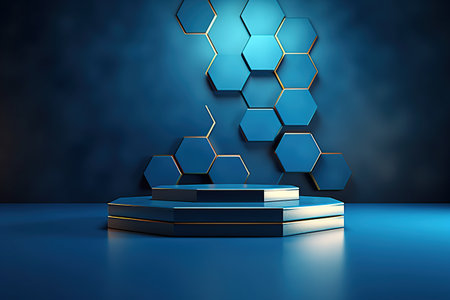 hexagon podium blue  AI Generated Imageの素材