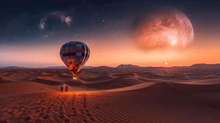 hot air balloon Amazing Milky Way AI generated imageの素材
