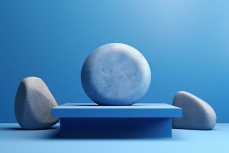 geometric stone and rock blue podium AI Generated Imageの素材