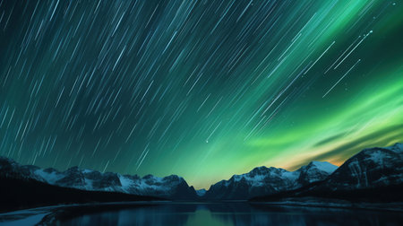 night sky star trail over the Planet Earth with aurora AI generated imageの素材