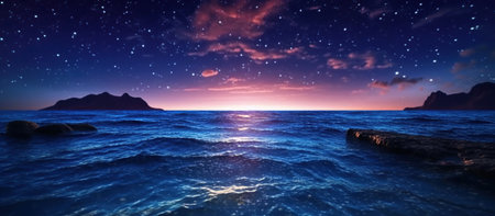 Night view of the ocean. AI Generated Imageの素材