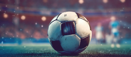 Soccer ball in the stadium AI Generated Imageの素材