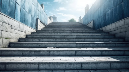 Stairs. Gray concrete staircase AI generated imageの素材