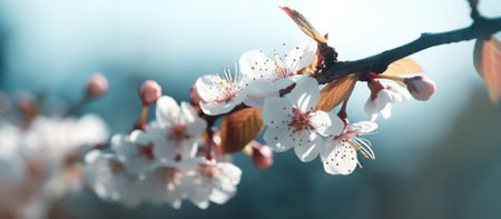 Branches of blossoming cherry macro, AI Generated Imageの素材