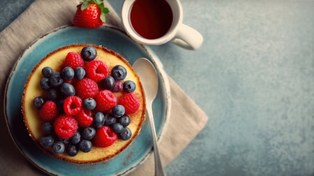 Cheesecake dessert with fresh berries AI generated imageの素材