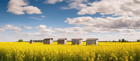 field and beehives AI generated imageの素材