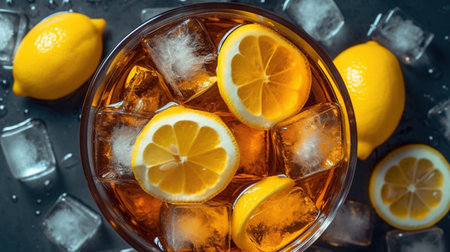 Ice tea with fresh lemons AI generated imageの素材