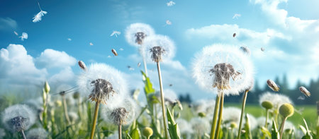 White fluffy dandelions AI generated imageの素材