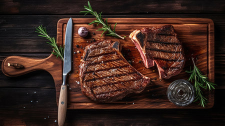 Grilled or fried and sliced marbled meat steak rib eye AI generated imageの素材