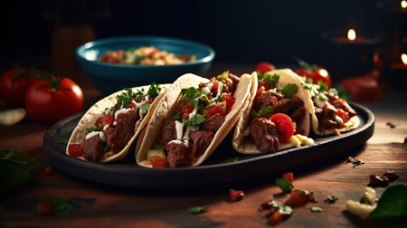Taco with beef, Mexican traditional cuisine. AI generated imageの素材