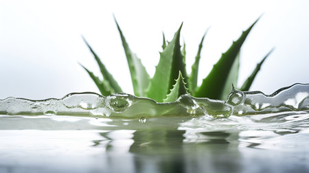 aloe vera with water behind and white background , generated ai imageの素材