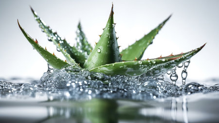aloe vera with water behind and white background , generated ai imageの素材