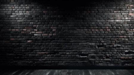 Black brick wall panoramic background, Ai Generated Imageの素材