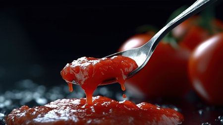 Red ketchup and single tomato Ai generated imageの素材