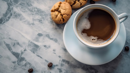 Cup of black coffee with cake AI generated imageの素材