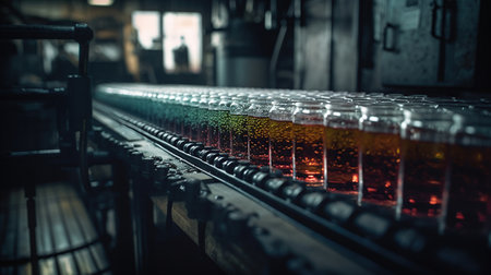 a Water filling line working, generated ai imageの素材