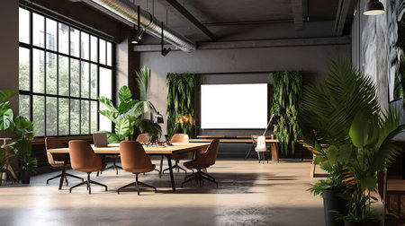 Modern co working office interior with banner Generative AIの素材