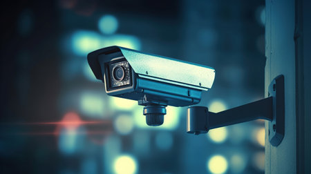 Modern CCTV camera on a wall. Generative AI, Generative, AIの素材