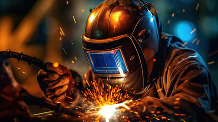 Industrial Worker at the factory welding closeup Generative AIの素材