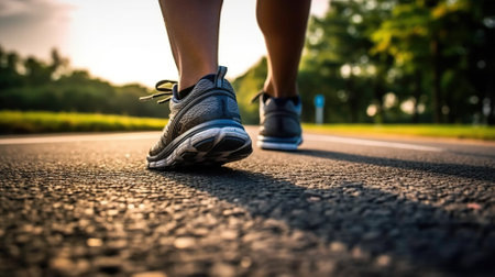 Sports background. Runner feet running Generative AIの素材